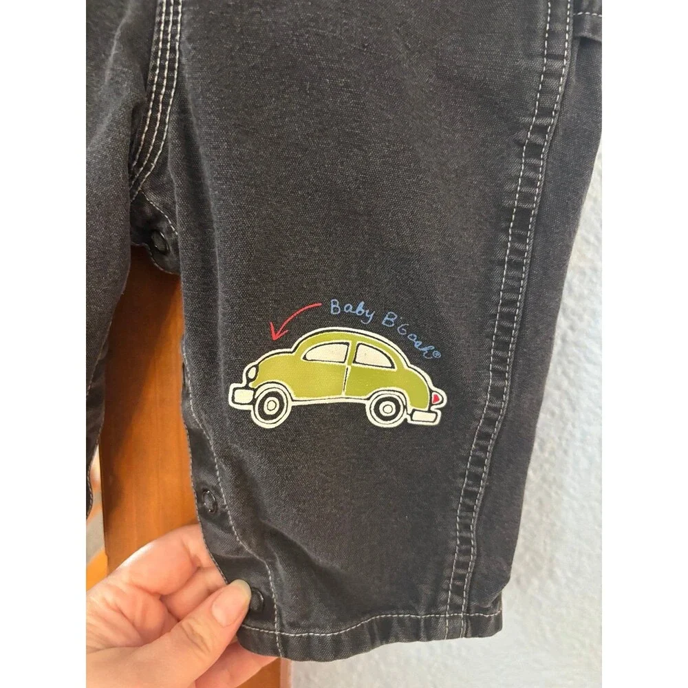 12 mths vintage baby Oshkosh b’gosh black overalls outfit car onesie